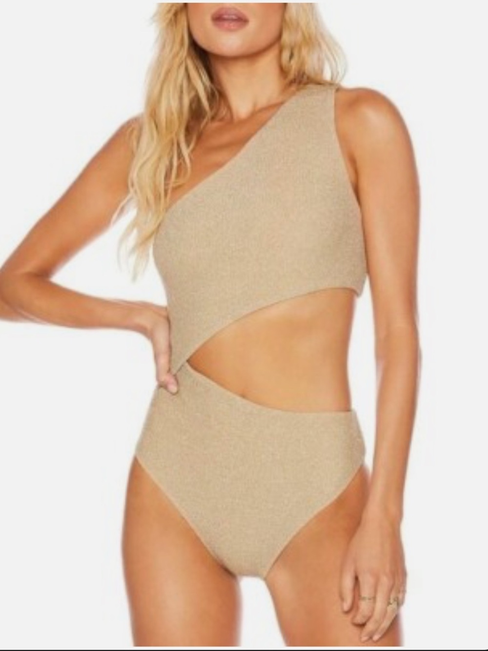 Beach Riot Celine One-Shoulder Cutout One-Piece Swimsuit in Gold